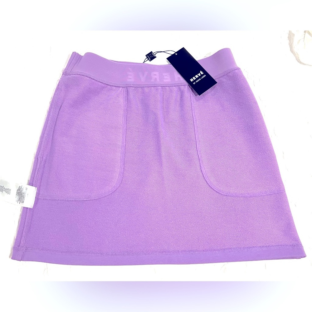 HERVE LEGER  COTTON KNIT LOGO SKIRT IN WISTERIA SIZE S NWT💜 - Picture 9 of 14